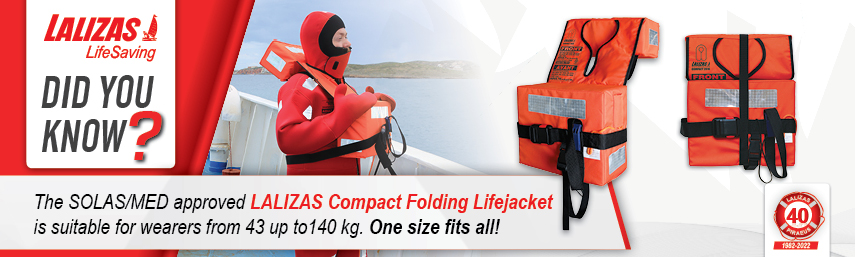 Γνωρίζατε ότι το πιστοποιημένο με SOLAS/MED Compact αναδιπλούμενο σωσίβιο είναι ιδανικό για ανθρώπους από 43 έως 140 κιλά;